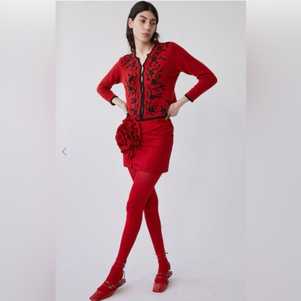 NWT FP x Tach $191 Fabrizia Wool Blend Mini Skirt (red) Medium - Picture 5 of 6